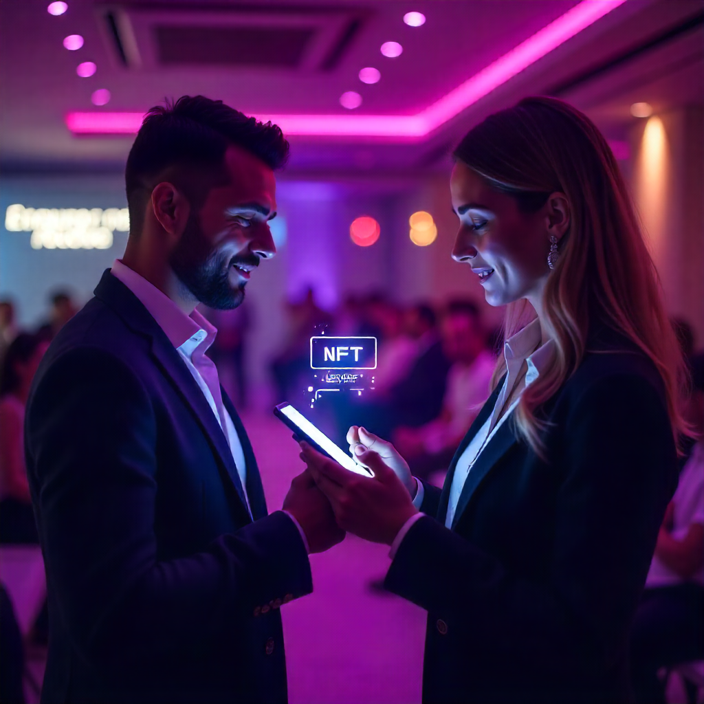Persona recibiendo un NFT utilitario en su teléfono como pase exclusivo a beneficios de marca, simbolizando los nuevos programas de lealtad en blockchain.